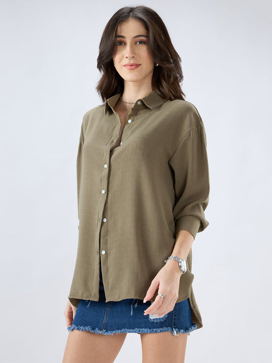 Olive Textured Oversized Shirt