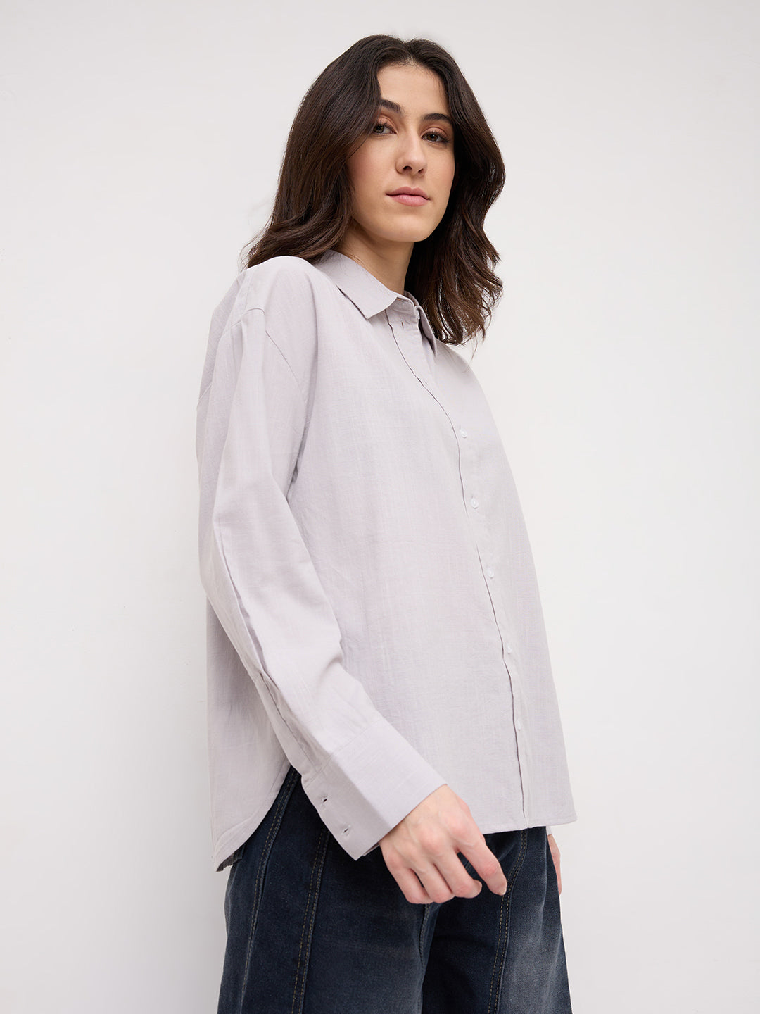 Ash Grey Sheer Textured Oversized Shirt