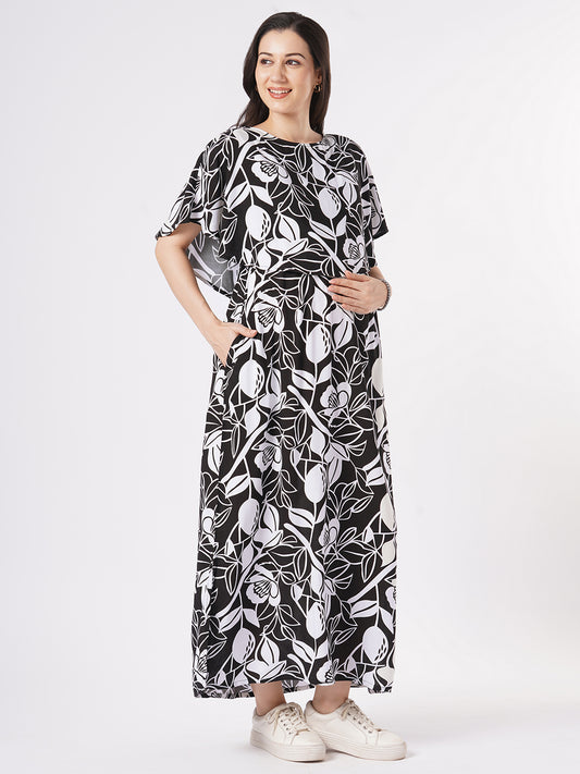 Black & White Abstract Printed Maternity Dress