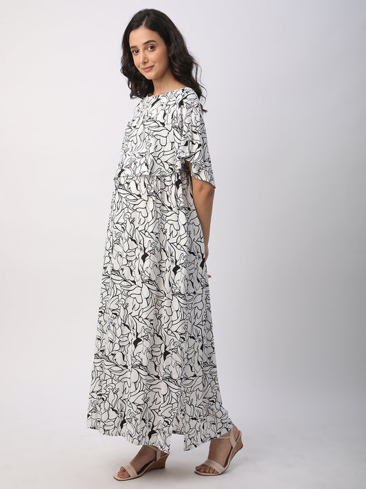 Black & White Tropical Printed Maternity Dress