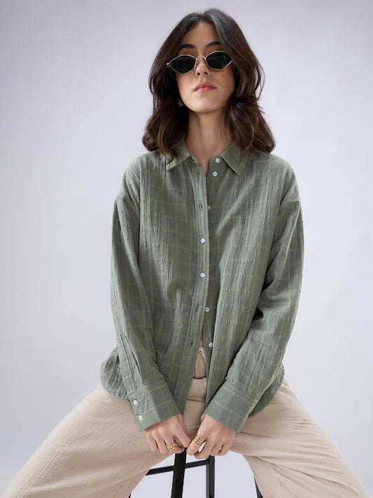 Asparagus Green Seersucker Doublecloth Oversized Shirt