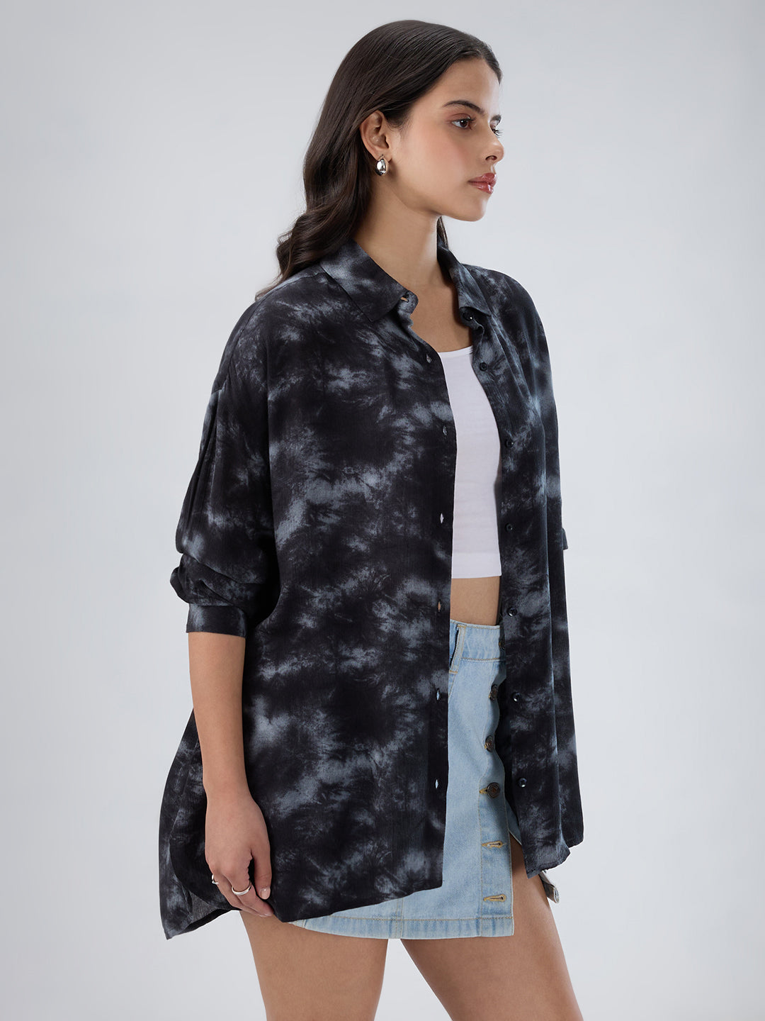 Black & Grey Tie- Dye Oversized Crepe Shirt