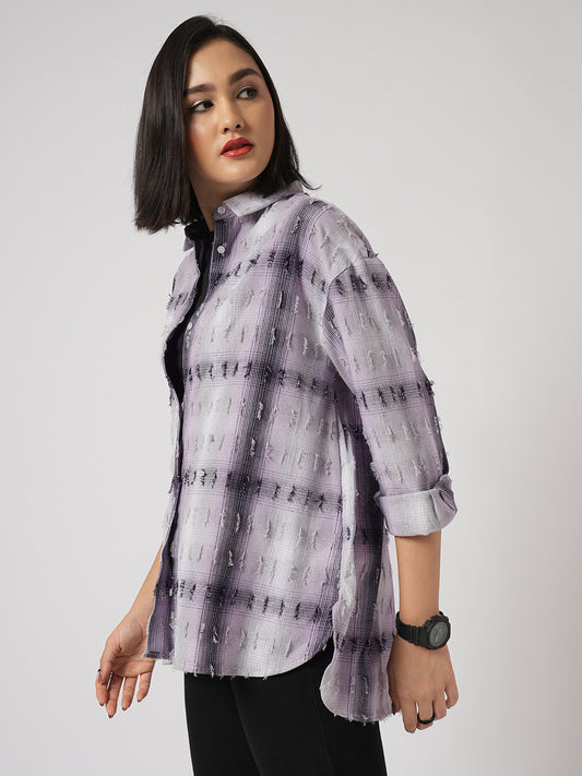 Multicolor Self Design Frayed Oversized Shirt