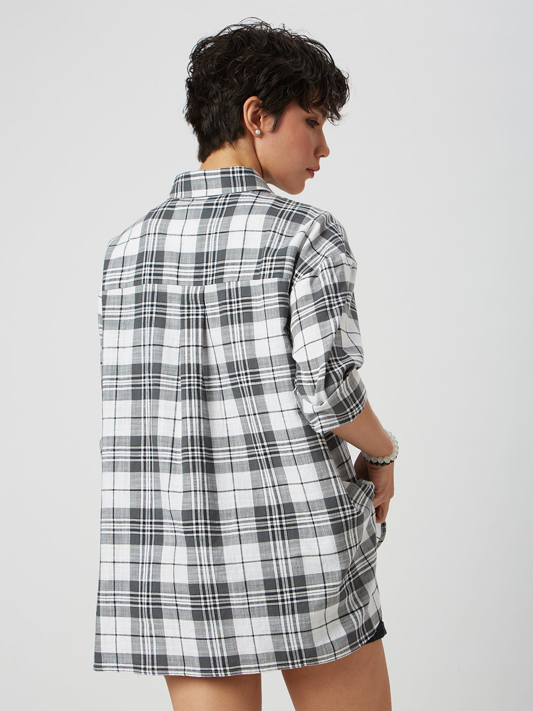 Black & White Tartanique Checked Oversized Shirt