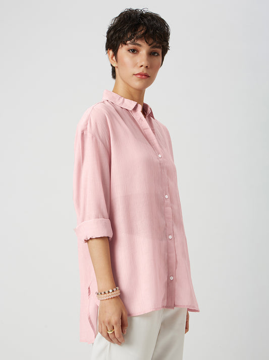Glittery Baby Pink Crinkled Oversized Shirt
