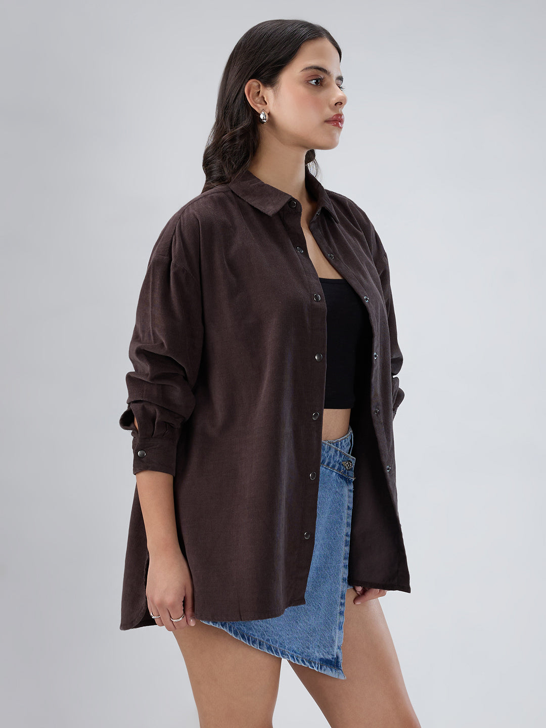 Dark Grey Corduroy Oversized Shirt
