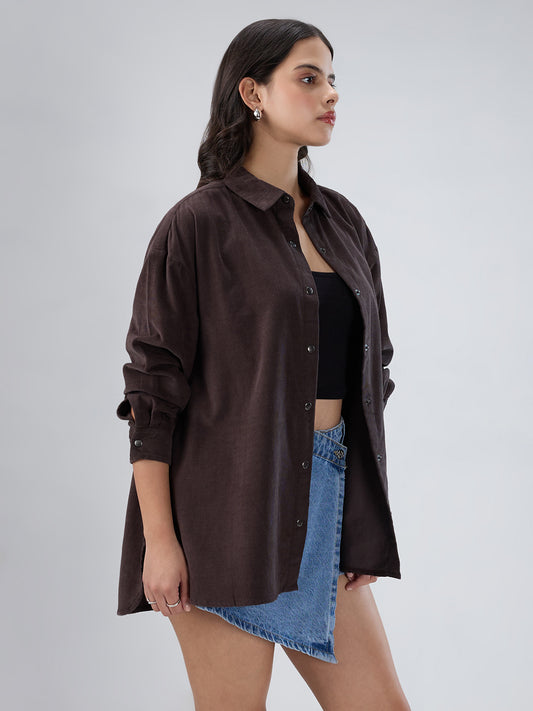 Dark Grey Corduroy Oversized Shirt