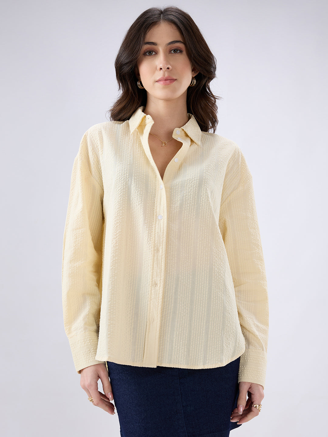 Sunkissed Yellow Seersucker Oversized Shirt