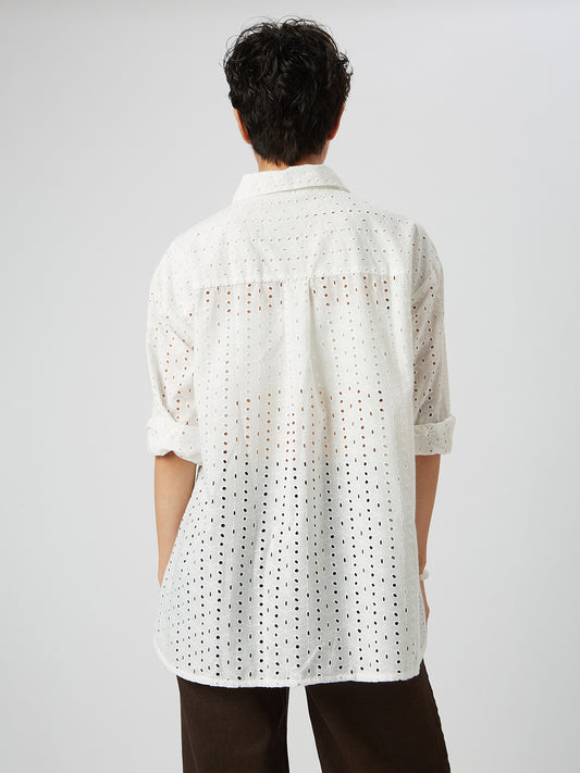Snow White Schiffli Oversized Shirt
