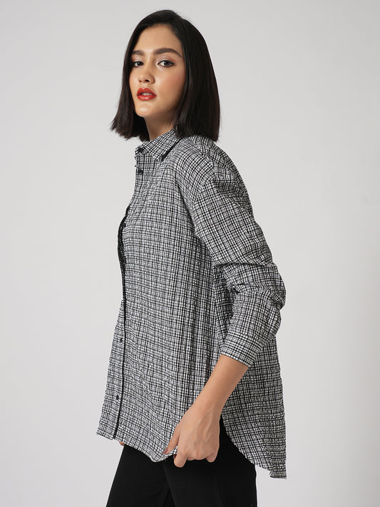Black & White Tiny Checkered Seersucker Oversized Shirt