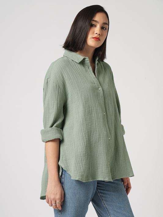 Seafoam Green Solid Doublecloth Oversized Shirt
