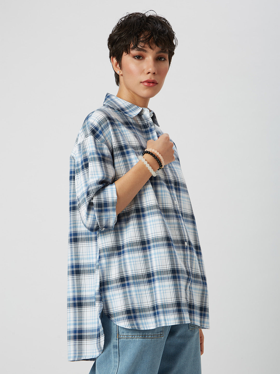 Blue & White Checkered Oversized Shirt