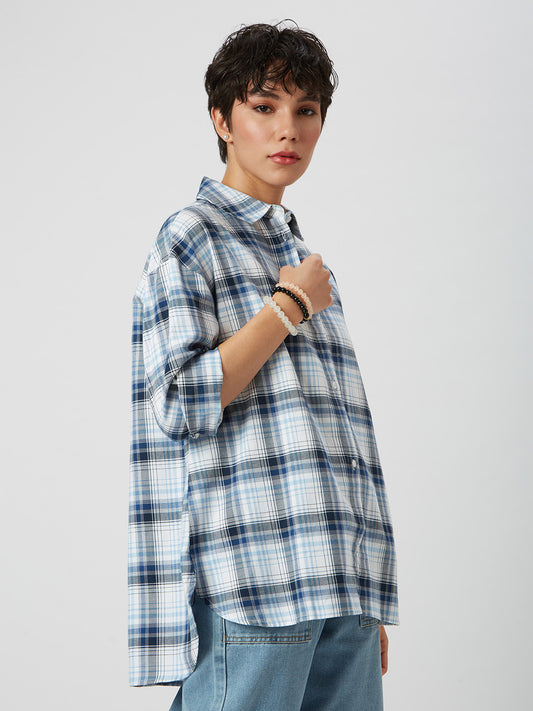 Blue & White Checkered Oversized Shirt