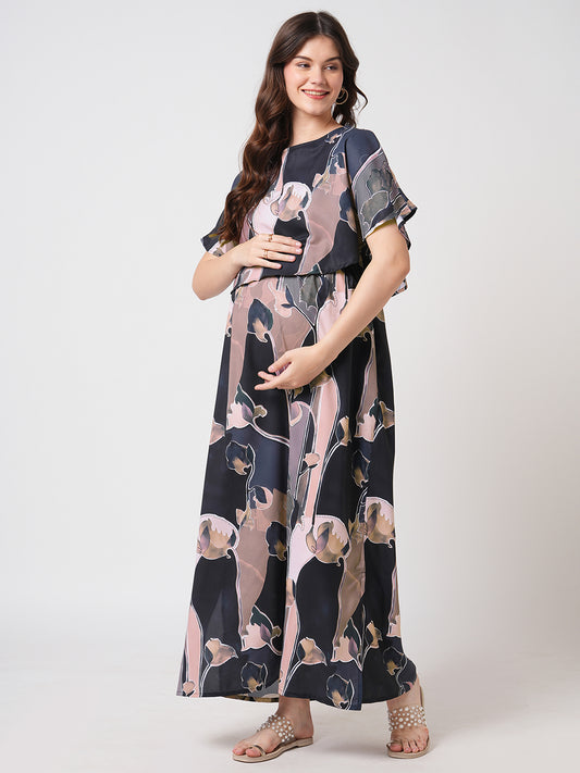Multicolor Abstract Printed Maternity Dress