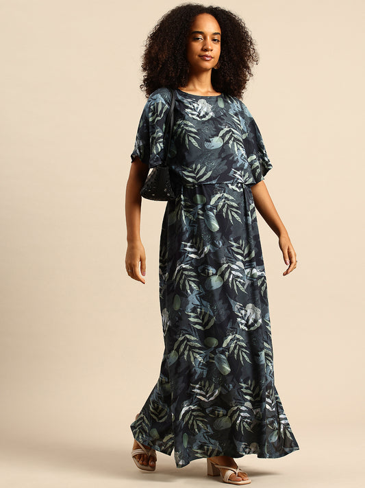 Multicolor Tropical Printed Maternity Dress
