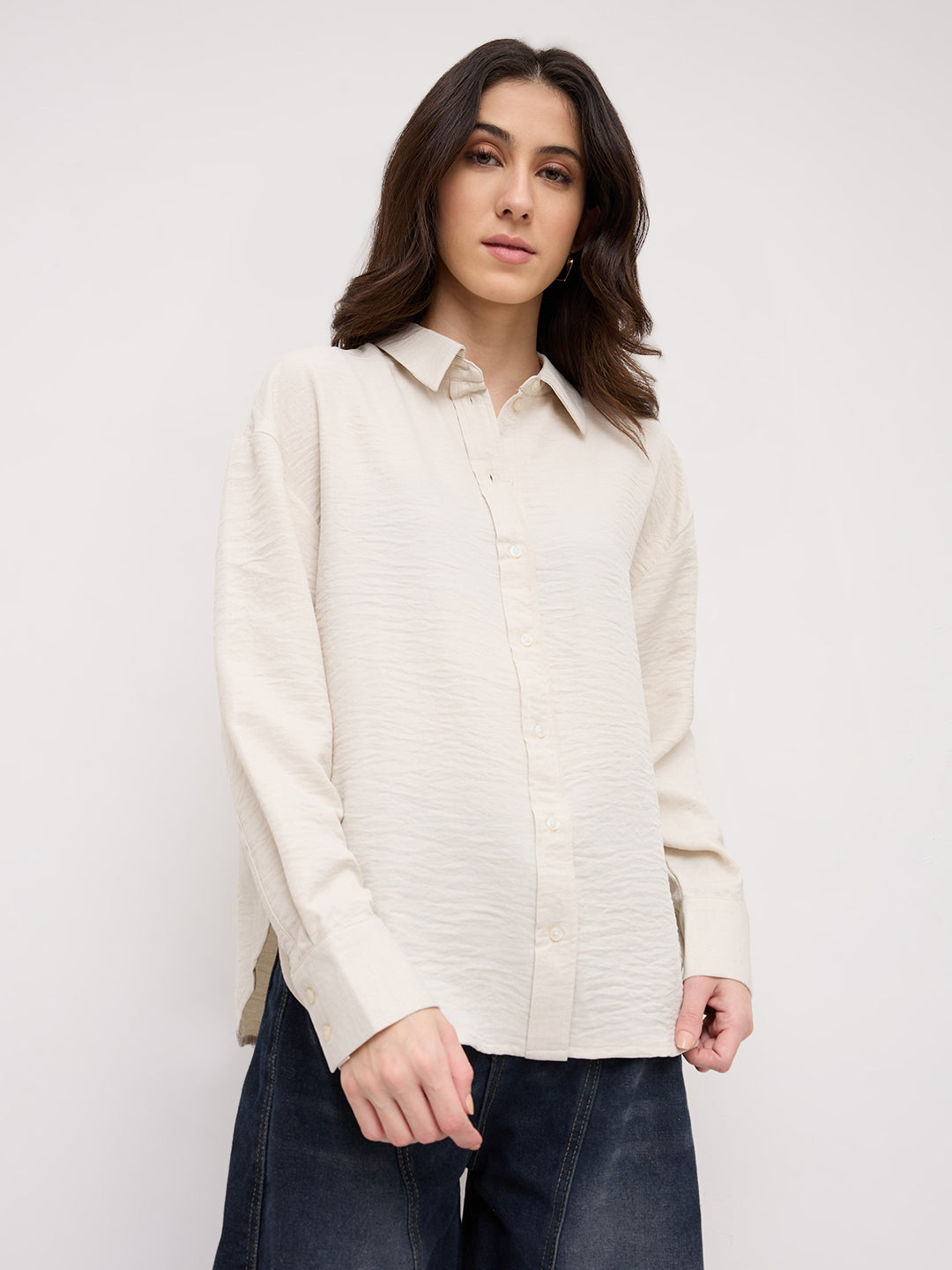 Solid Bisque Beige Oversized Shirt