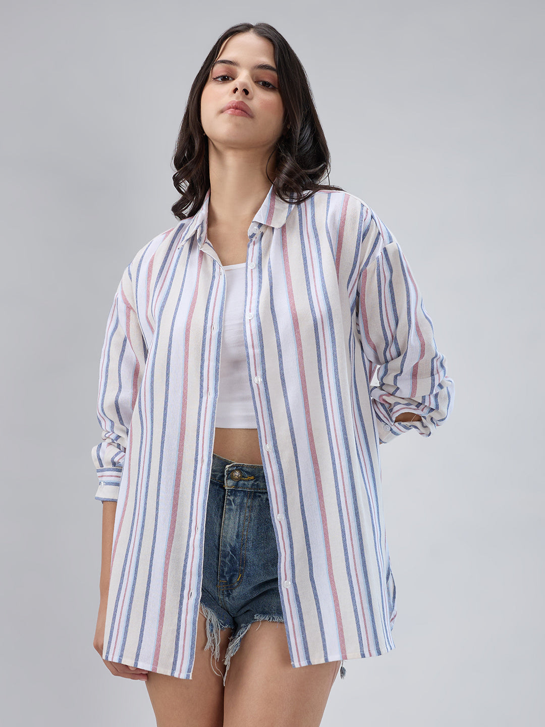 Multicolor Vertical Striped Oversized Shirt