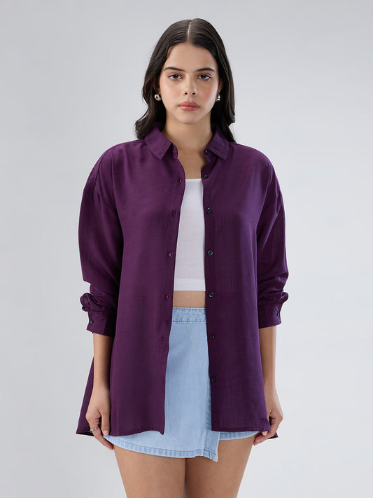 Solid Wine Oversized Shirt