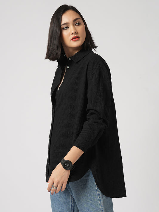 Classic Black Seersucker Oversized Shirt