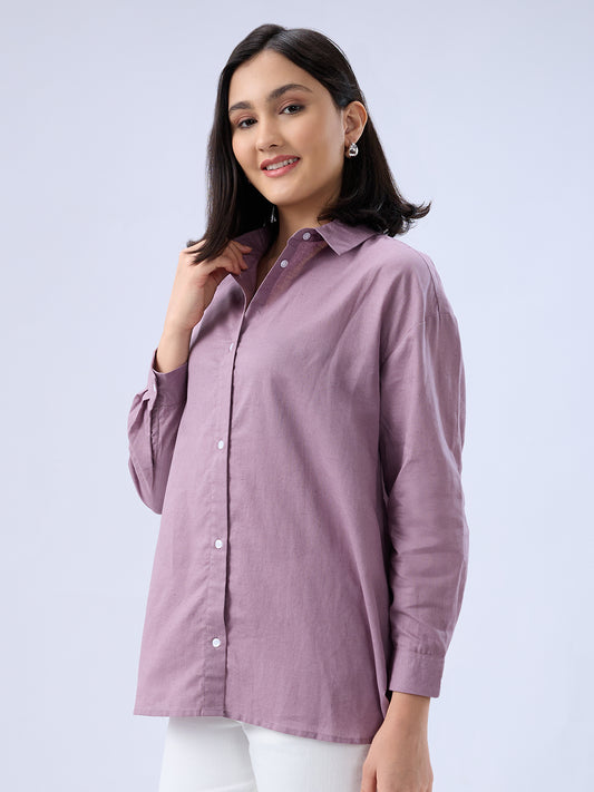 Heather Purple Solid Linen Oversized Shirt