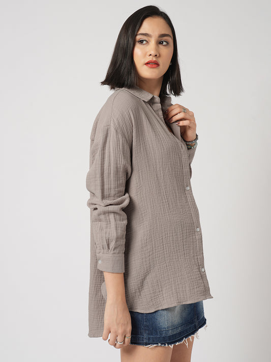 Almond Beige Double Cloth Oversized Shirt