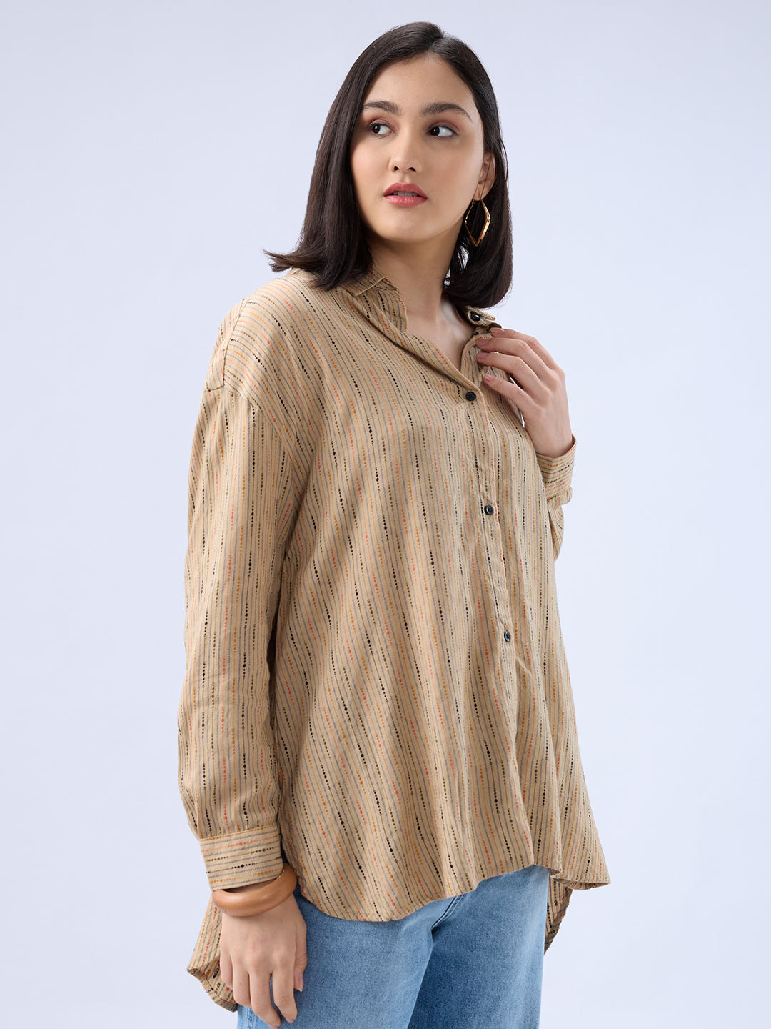 Tan Brown Dobby Oversized Shirt