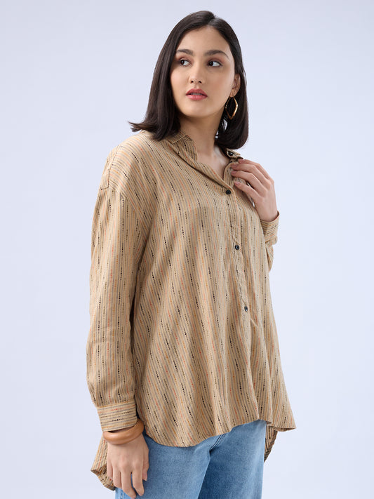 Tan Brown Dobby Oversized Shirt