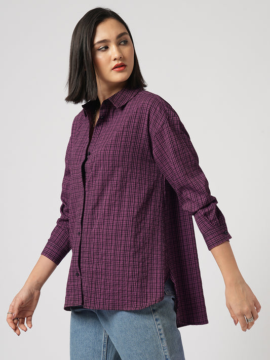 Pinkish Brown Vintage Mini Checks Oversized Shirt