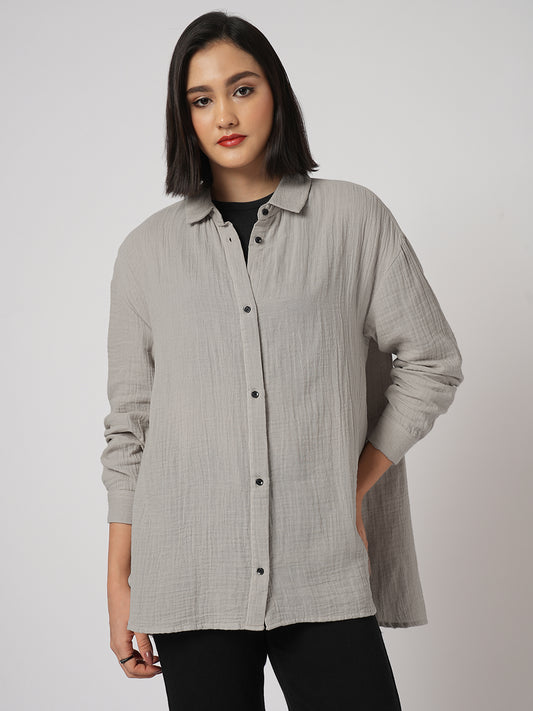 Bone Beige Double Cloth Oversized Shirt