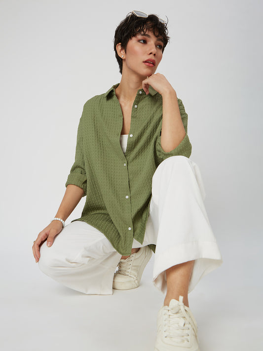 Fern Green Textured Oversized Shirt
