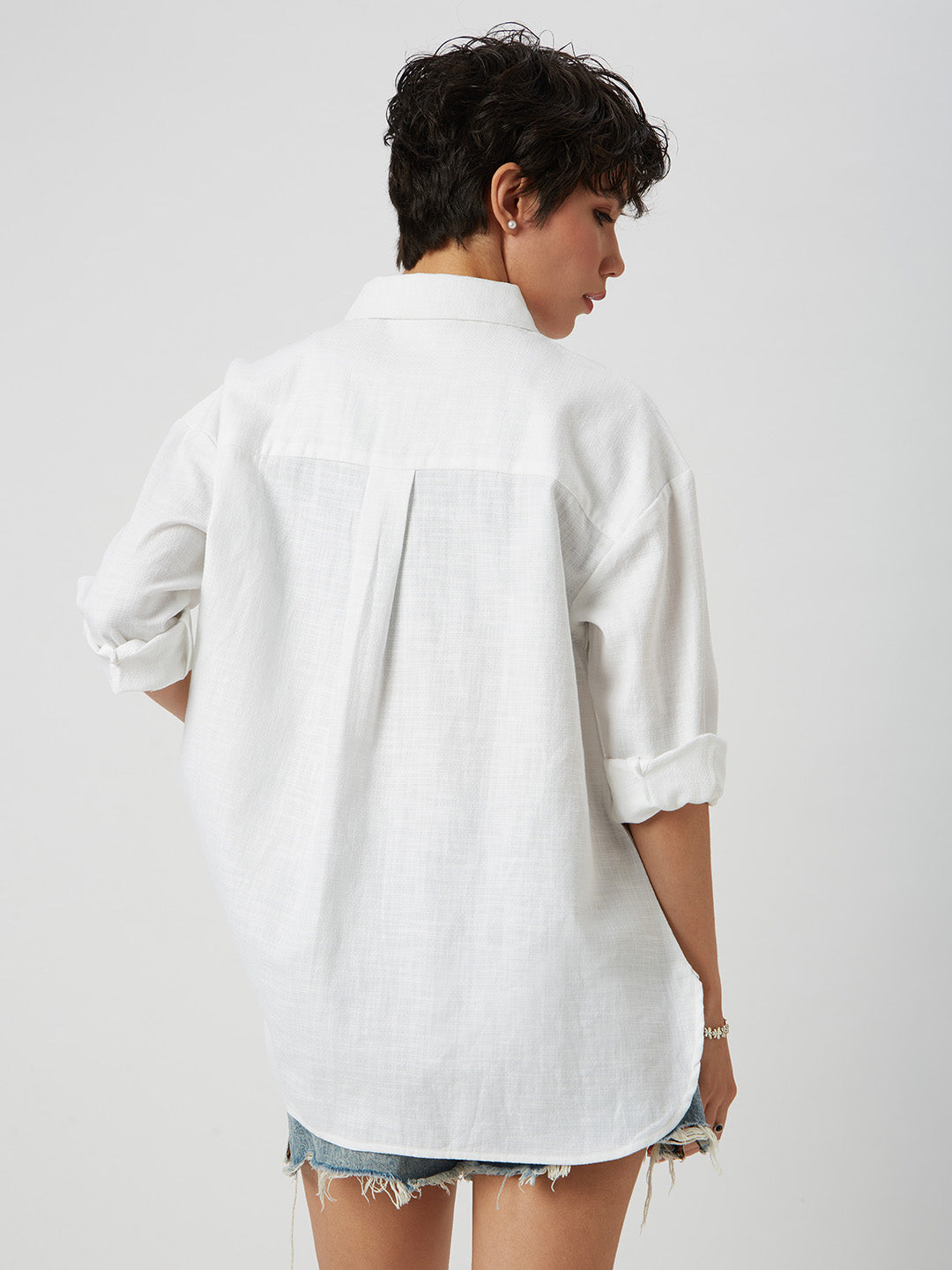 Solid White Textured Oversized Shirt