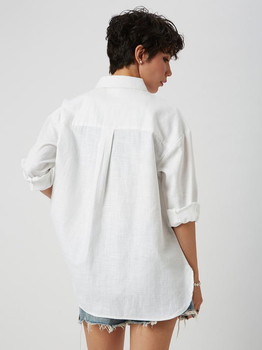 Solid White Textured Oversized Shirt