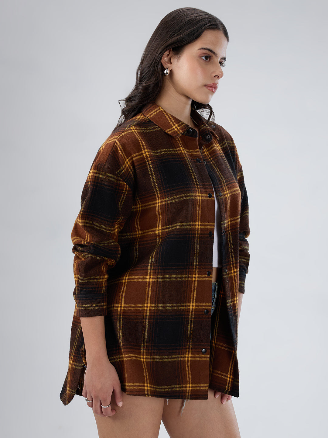 Brown Checked Oversized Flannel