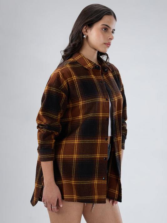 Brown Checked Oversized Flannel