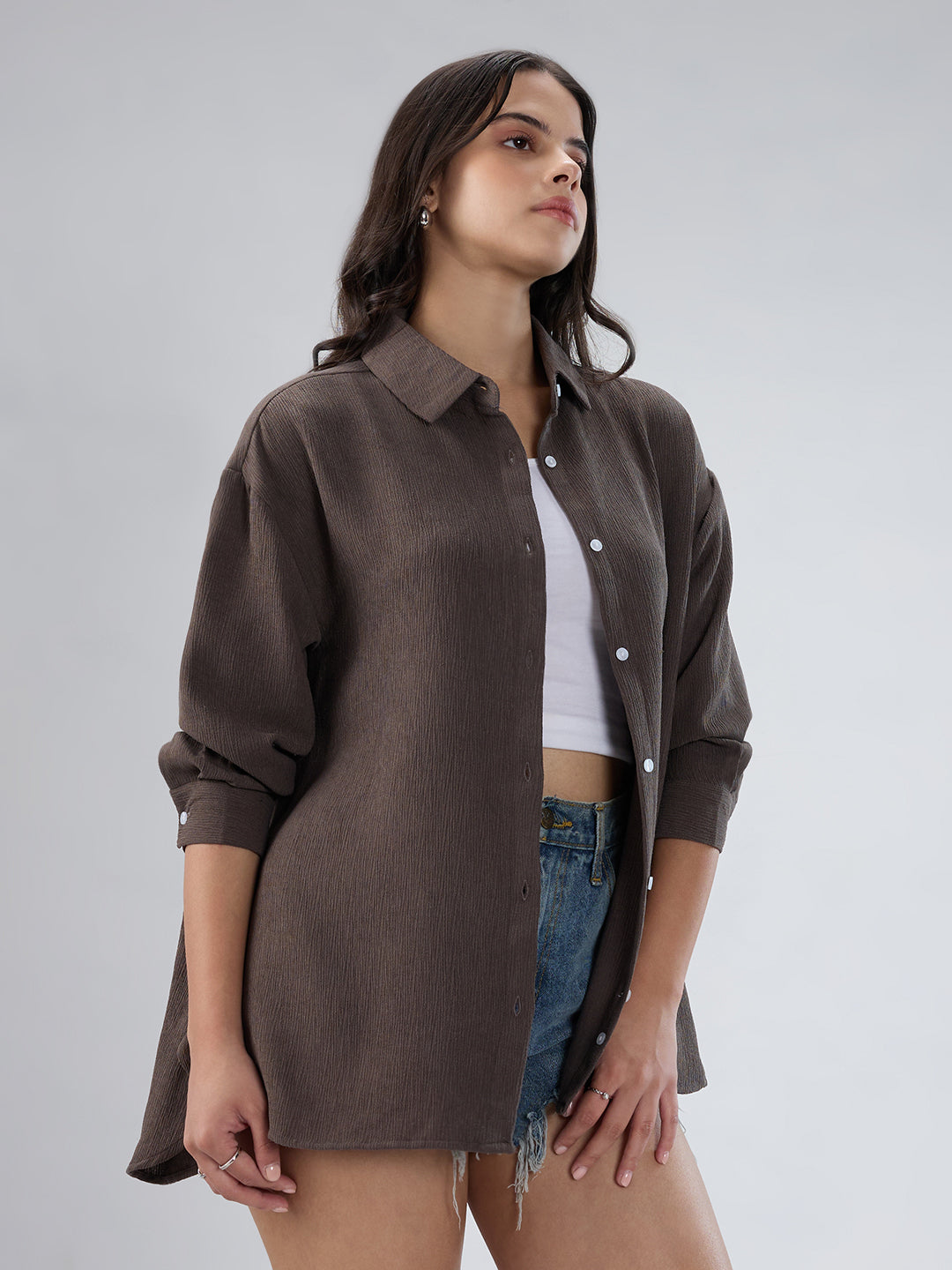 Ash Grey Crinkled Crepe Shirt