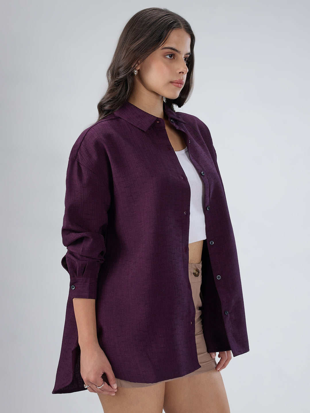 Wine Slub Textured Oversized Shirt