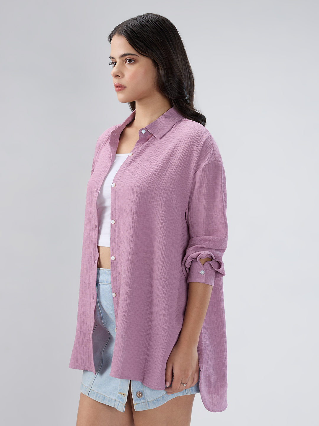 Lilac Crinkle Textured Oversized Shirt