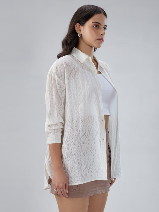 Pearl White Ripple Weave Oversized shirt