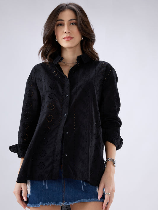 Black Schiffli Oversized Shirt