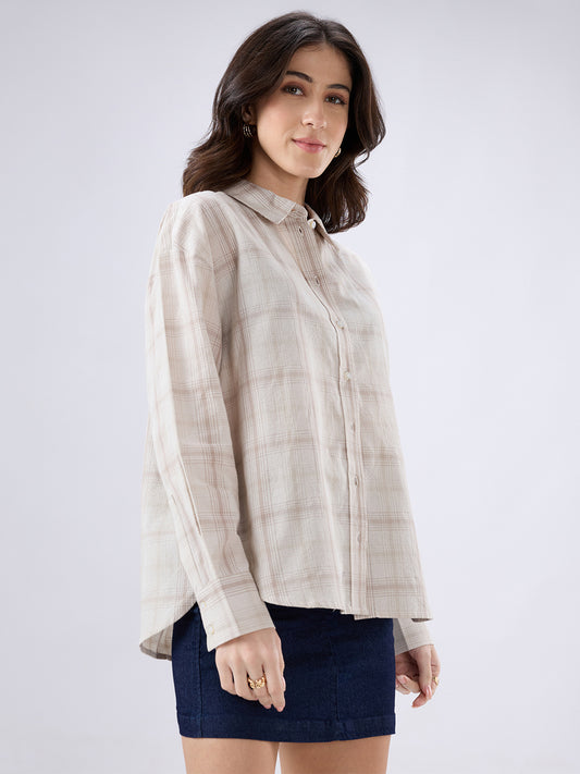 Grey Tartan Checked Jacquard Oversized Shirt
