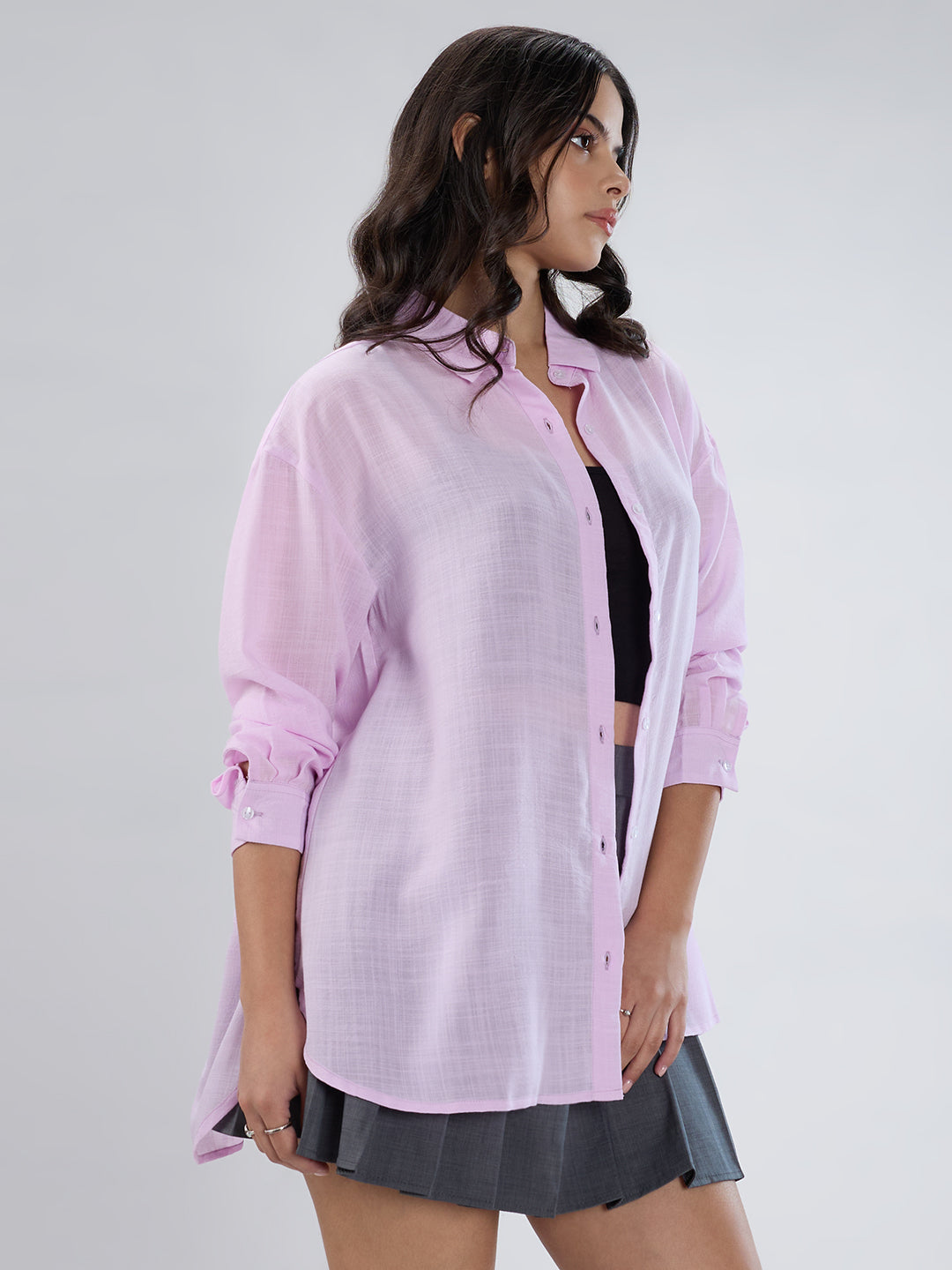Pastel Pink Lightweight Soft-Weave Oversized Shirt