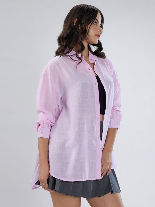 Pastel Pink Lightweight Soft-Weave Oversized Shirt