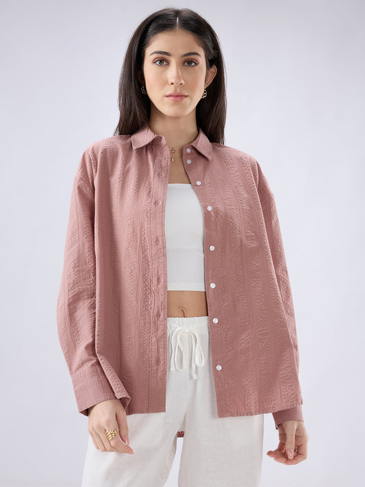 Rouge Pink Seersucker Oversized Shirt