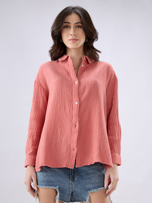 Soft Coral Double Cloth Oversized Shirt