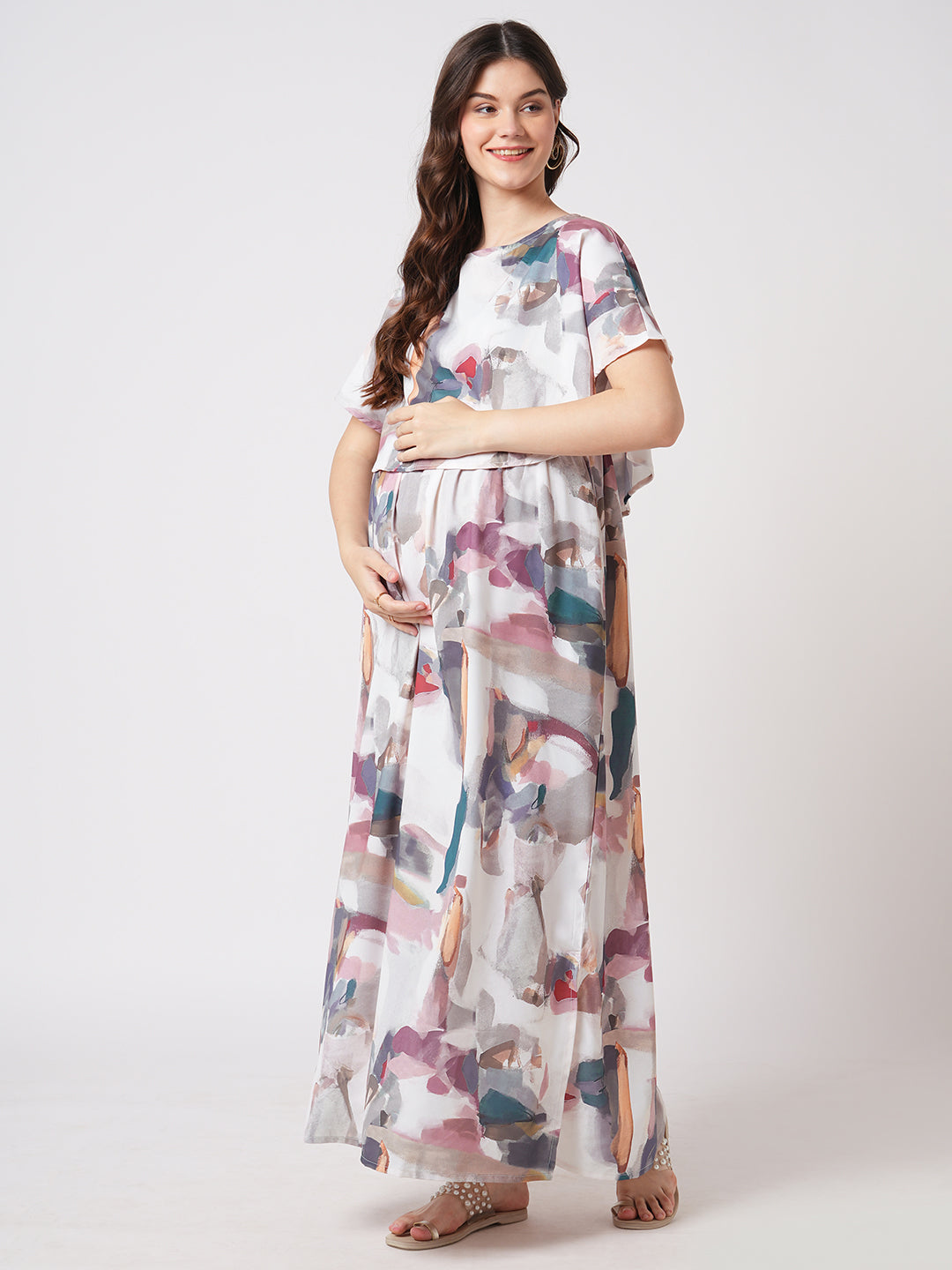 Multicolor Serene Hues Printed Maternity Dress