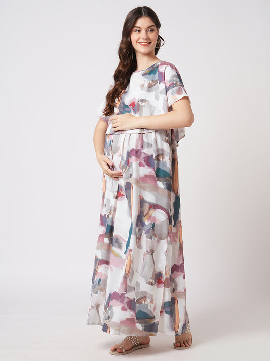 Multicolor Serene Hues Printed Maternity Dress