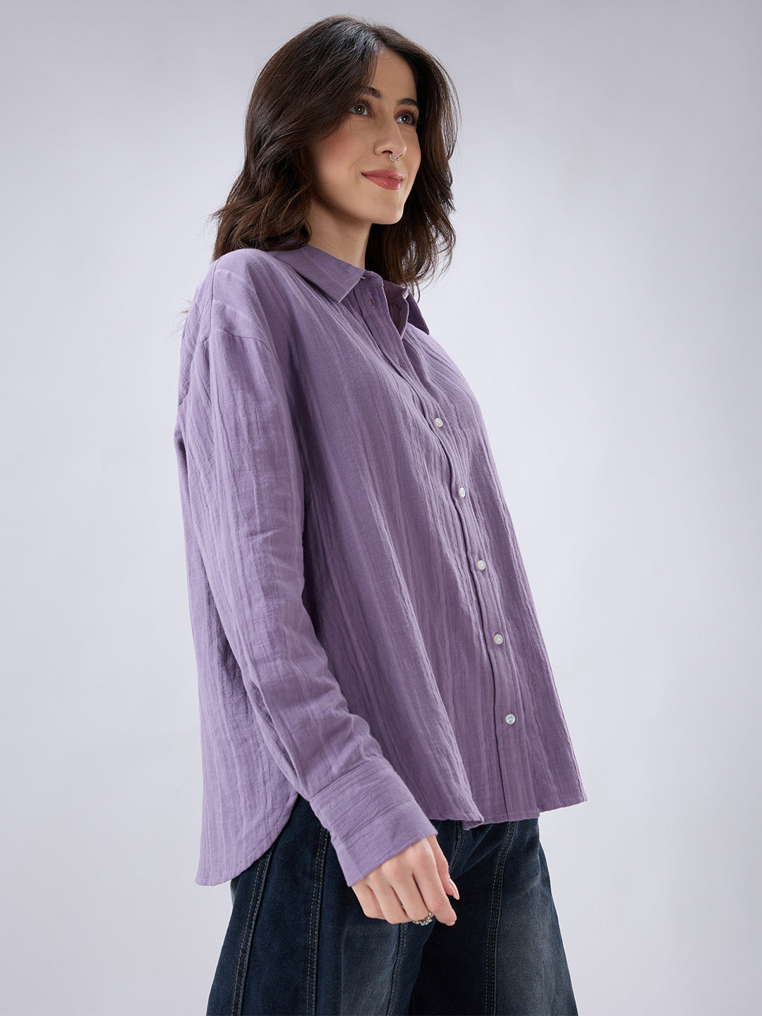 Lavender Seersucker Striped Doublecloth Oversized Shirt