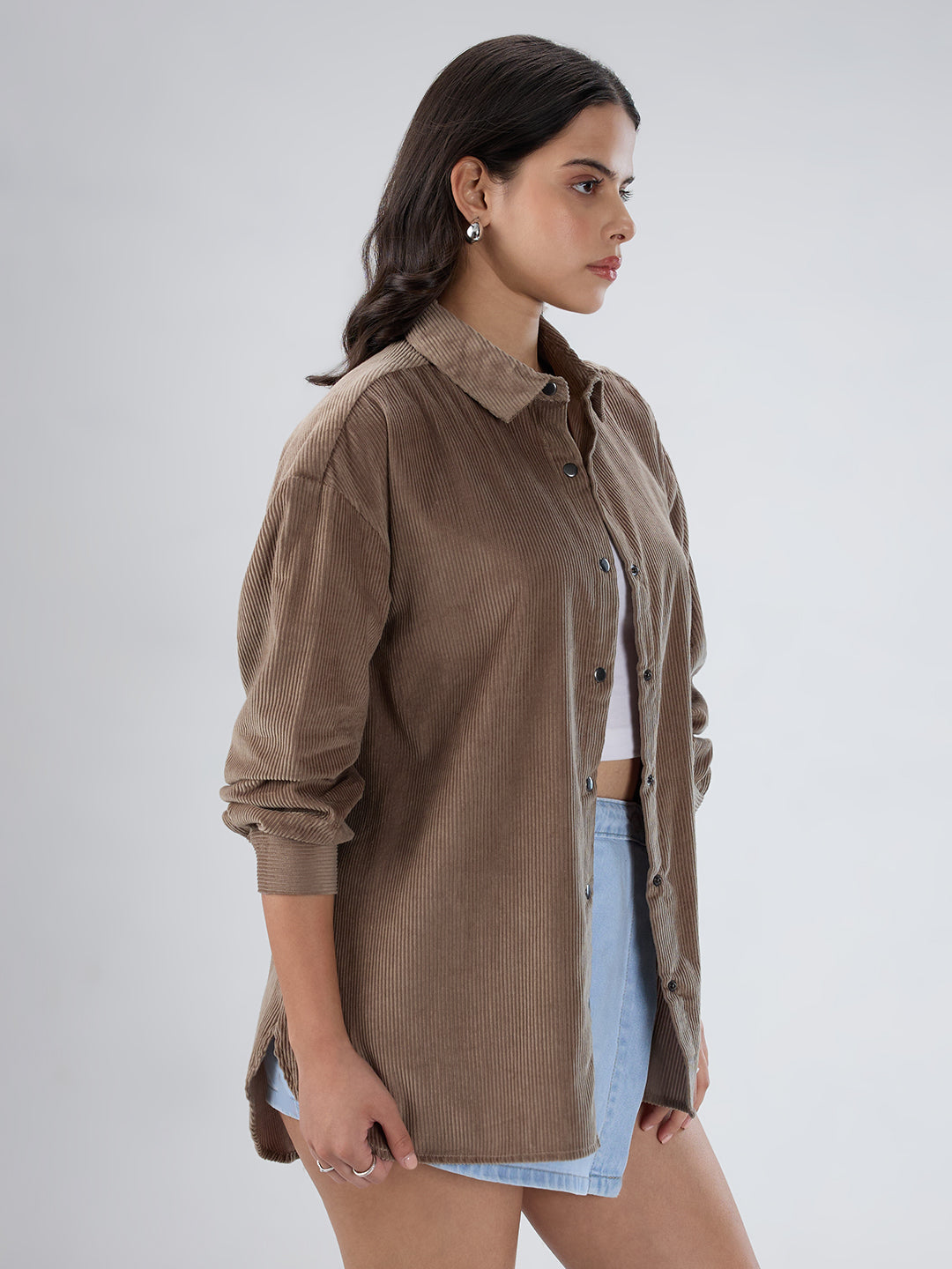 Grayish Olive Corduroy Oversized Shirt