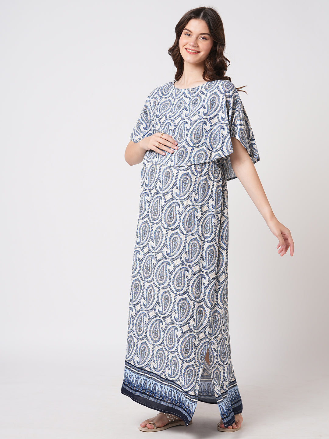 Boho Bloom Paisley Printed Maternity Dress