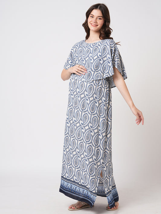 Boho Bloom Paisley Printed Maternity Dress